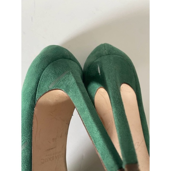 Zara Scalloped Green Peep Toe Sandal Heels, Size 38 🔴 - Picture 6 of 7